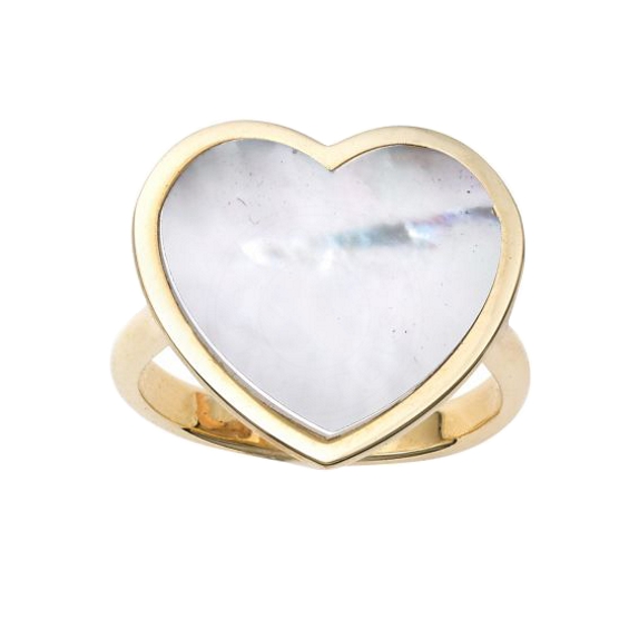 14kt Gold Yellow Finish 17.8x19x1.6mm Polished Heart Ring with 16x16mm Flat Heart White Mother of Pearl