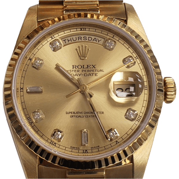 Rolex Oyster Perpetual Day-Date 18K Yellow Gold Diamond Men's Watch 