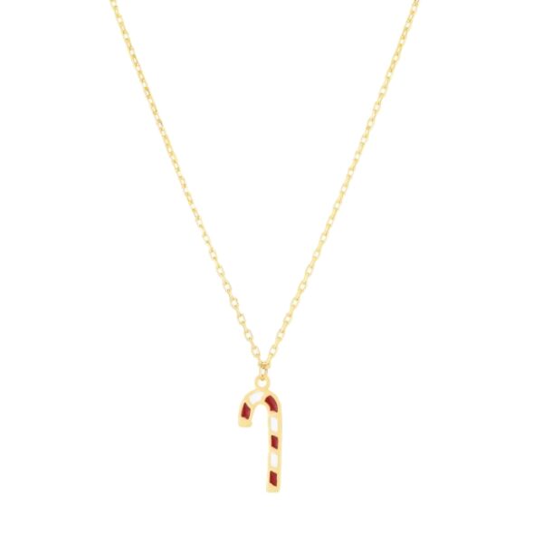 14K Yellow Gold Enamel Candy Cane Necklace
