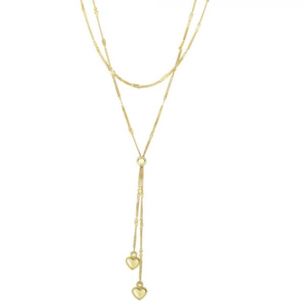 14K YG 17" Double Heart Drop Multi-Strand Necklace