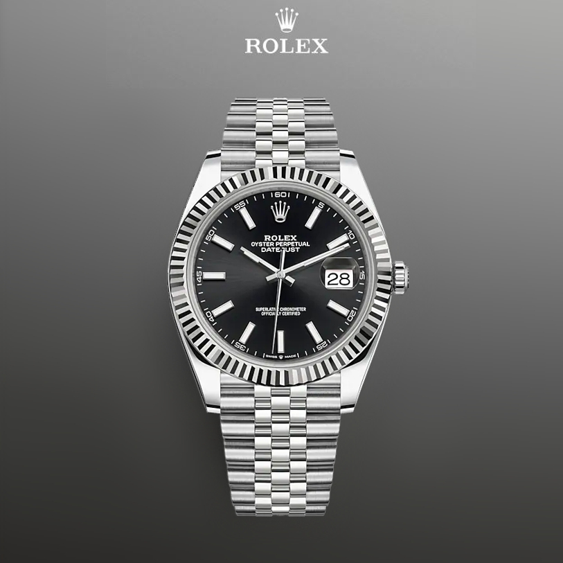 Rolex Oystersteel Perpetual Datejust 41 Black Dial-m126334-greybg